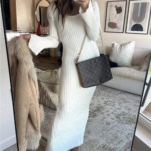 12th Tribe Gwyneth white sweater midi dress. Super soft stretchy knit.